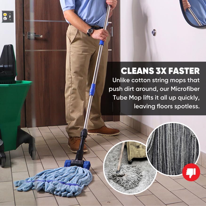 Commercial Mop Head Replacement – 1 Pack Blue Large Microfiber Tube Mop (18 oz.) | Industrial Wet Mops | Washable Refill, Reusable, Heavy Duty, Looped End Mopheads | Hardwood, Concrete