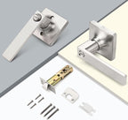 GOBEKOR 4 Pack Privacy Door Levers Brushed Nickel Interior Door Handles with Lock Square Lever Door Handles for Bedroom Bathroom Modern Privacy Lever Door Hardware