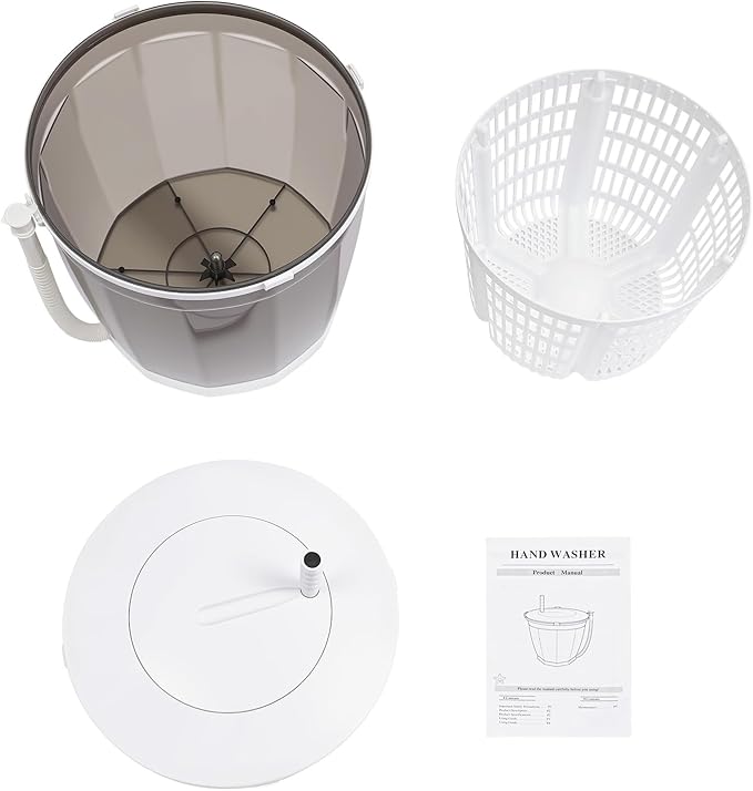 Portable Washing Machine 2 in 1 Manual Washing Machine and Dryer Non-Electric Compact Washer Spin Dryer for Apartment, Home, Hotel and Camping, Grey