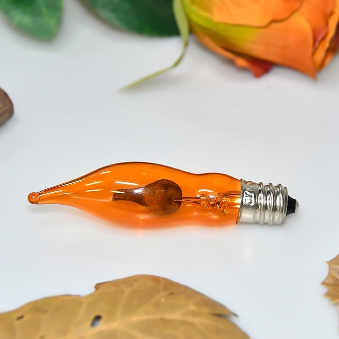 12 Pack C7 Orange Flame Light Bulbs Flickering Orange Light Bulb for Halloween Fall Decor for Home Fireplace Chandelier Electric Candles & Fall Halloween String Light Bulbs Replacement, E12 Base, 1W