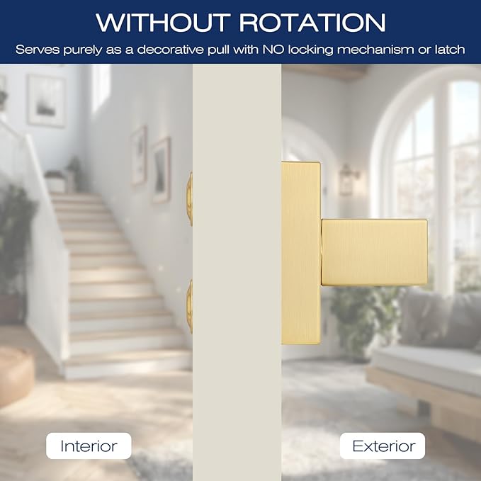 EHOMEWARE 2 Pack Gold Dummy Door Handles, Interior Door Lever Single Sided Rear Mount, Heavy Duty Satin Brass French Closet Door Knobs