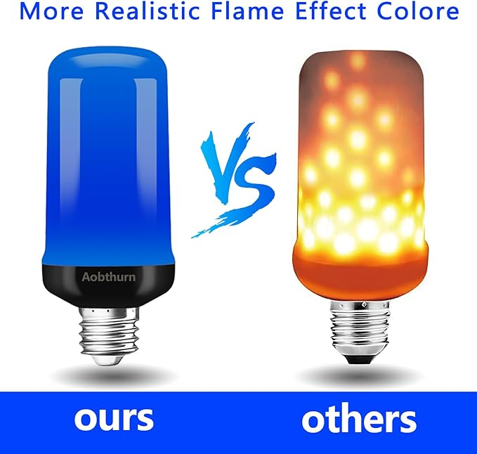 Flame Light Bulbs, 4 Modes LED Flame Effect Light Bulb, E26 Base Flickering Light Bulb with Gravity Sensor,Flickering Light Bulbs Halloween Home Party (Blue-2 Pack)