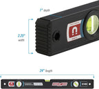 CHANNELLOCK 24-Inch, Professional-Grade Magnetic Aluminum Box Level with Solid Block Acrylic Vials, 5200-0024M