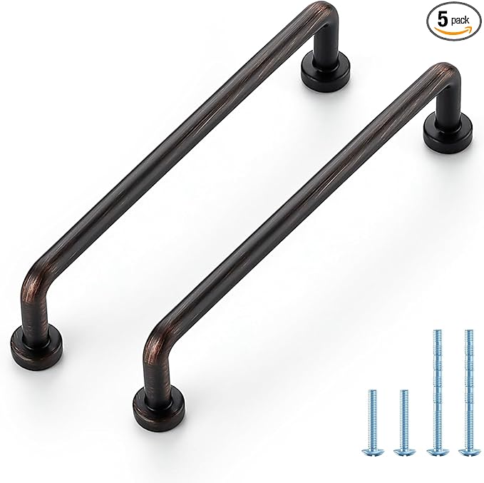 JOY DECOR Cabinet Pulls – 5 Inch Hole Center, Oil Rubbed Bronze, 5 Pack, Zinc Alloy Cabinet Handles for Drawers & Cupboard – Vintage Style Hardware for Kitchen, Bathroom, Dresser, Furniture Makeover