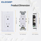 ELEGRP Decorator Wall Receptacle Outlet, Tamper Resistant 15 Amp Standard Electrical Wall Outlet, Residential Grade, Self-grounding, 125V, Wall Plate Included, UL Listed, Glossy White, 10 Pack