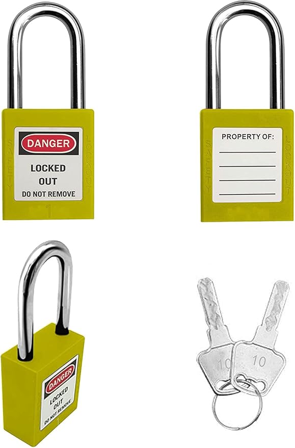 SAFBY Lockout Tagout Locks, Safety Padlock, Keyed Differently Loto Safety Padlocks for Lock Out Tag Out Kits Station (Yellow NO.1-10)