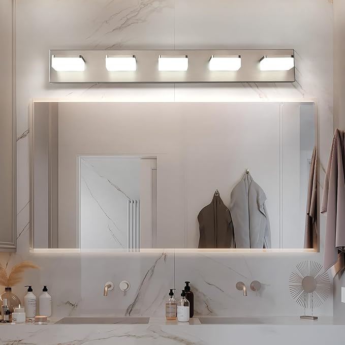Brushed Nickel Vanity Lights for Bathroom 5 Light Vanity Lighting Fixtures for Mirror 32" Adjustable 5500K Modern LED Vanity Light Over Mirror, Bath Wall Lighting Fixtures