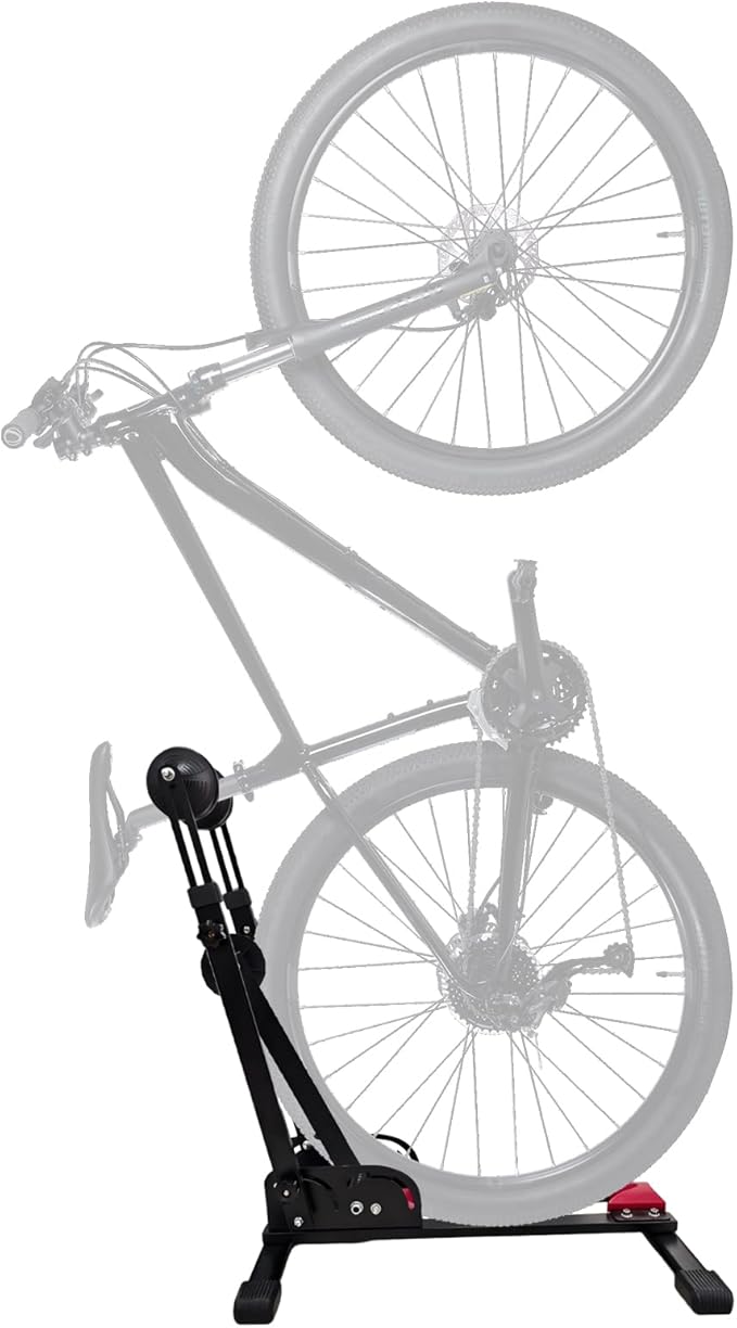 Foldable 2-in-1 Floor Bike Stand, Vertical & Horizontal Bicycle Storage Rack for Garage Storage, Indoor, Sturdy Carbon Steel, Fits Up To 29" Mountain/Road Bikes, No Drilling, Space-Saving