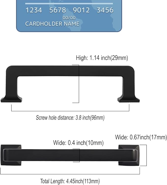 6 Pack 3 3/4 Inch Black Matte Cabinets Pulls - Drawer Pulls for Cabinets and Cupboards