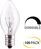 100 Pack C7 Christmas Replacement Light Bulbs, C7 Clear Incandescent Bulb for Christmas String Light, E12 Candelabra Base, 5 Watt, Clear