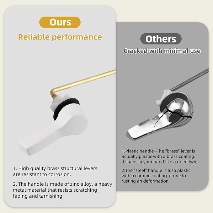 iFealClear 2 Pack Metal Toilet Tank Flush Lever Replacement, Universal Front Mount Handle Toilet Tank Trip Lever with 2 Pieces Stainless Steel Flapper Chains, Easy Install, Solid Brass, White