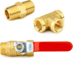 GASHER 6PCS 1/2 Inch NPT Brass Pipe Fitting, Ball Valve, Barstock Tee Brass Pipe Fitting and Air Hose Fitings