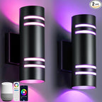 wowlite Outdoor Wall Lights for House, Remote Control Smart RGBCW Up and Down Lights Outdoor Sconce RGB Color Changing, Black Cylinder Aluminum Exterior Lighting Fixtures for Porch Garage, ETL Listed
