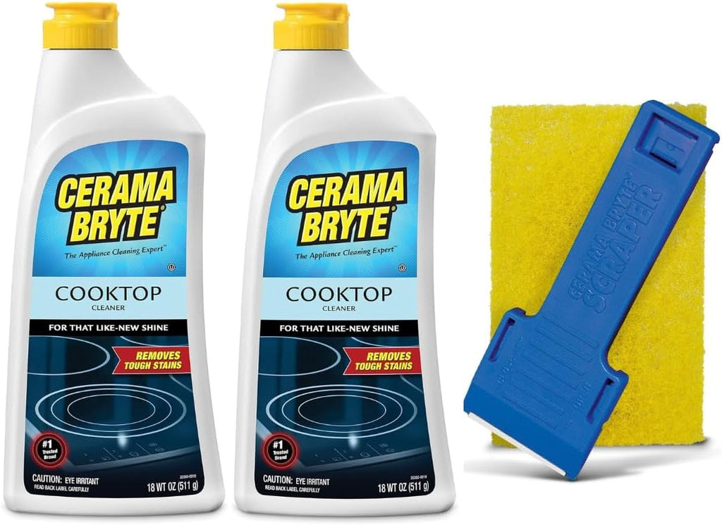 Cerama Bryte Cook Top Cleaner 18 oz 2-Pack & Scraper Pad Bundle