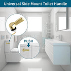 Hygie Rinse Metal Toilet Handle Lever Flush Replacement, 2PCS Universal Side Mount Toilet Handle with Stainless Steel Flapper Chains, Toilet Repair Kit, Shiny Gold