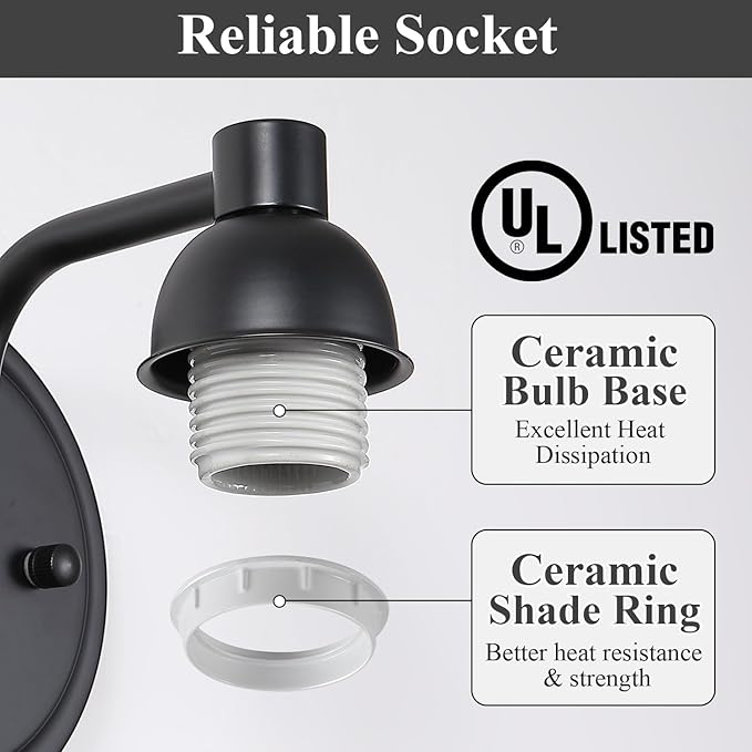 Matte Black Milk Glass Wall Sconces, 1 Pack Hardwired Indoor Wall Light Fixtures for Living Room, Hallway, Bedroom, Ceramic E26 Sockets (Bulbs Not Included)