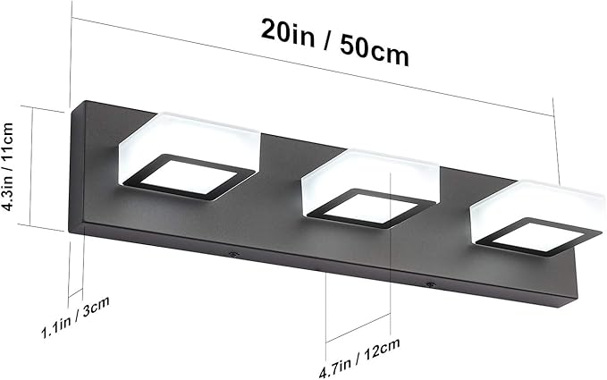 Ralbay LED Modern Black Bathroom Vanity Lights 3 Lights Acrylic Modern Black Bathroom Wall Lighting Fixtures