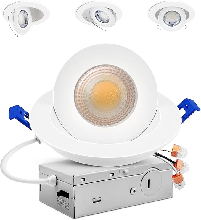 Adetu 4 inch Gimbal led recessed Lights, 360°+90° Adjustable Directional Recessed Lighting, 2700K/3000K/3500K/4000K/5000K Dimmable Retrofit Eyeball Can Lights with Jbox, ETL