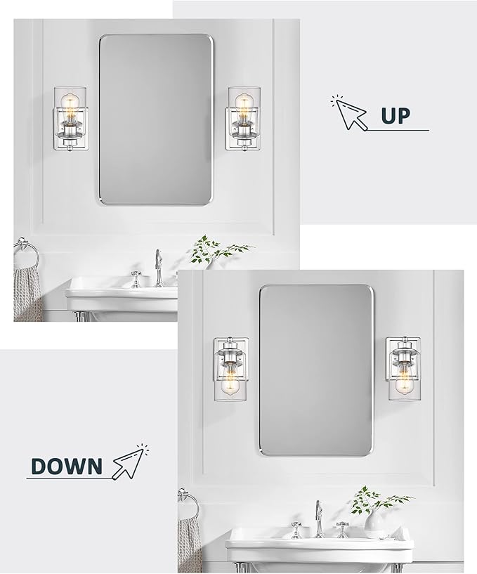 Bathroom Vanity Light Chrome, HWH Modern Wall Lighting Over Mirror, 1-Light Wall Sconce with Clear Glass Shade for Bathroom, Powder Room, Dressing Table, 5HLT63B CH