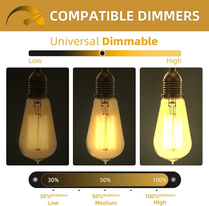 Jslinter Incandescent Light Bulbs 60 Watt Dimmable Bulbs 4 Pack, 2200K ST58 Soft Light Bulbs Warm Light, 110v E26 Eecorative Light Bulb, Vintage 230LM Edison Bulb for Bedrooms, Living Rooms