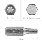 HPHOPE T20 Screwdriver Bit Set, Torx Bits T20, 1/4" Hexagon Bit (Length: 1", 25 Pack)