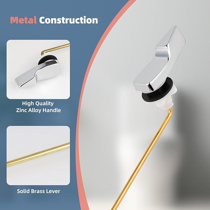 iFealClear 2 PCS Universal Brass Toilet Handle Lever Flush Replacement, Front Mount Toilet Tank Flusher Compatible with American Standard Toliets, Stainless Steel Flapper Chain, Chrome