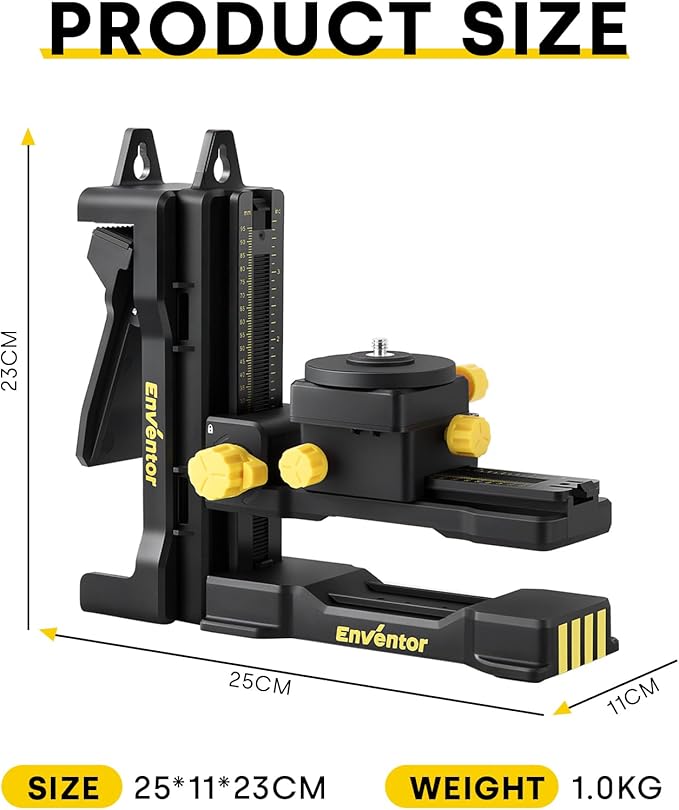 ENVENTOR Fine-tuning Bracket Laser Level Adapter, 1/4"-20 Male Threaded L-Shape Magnetic Pivoting Base with Adjustable Clip for Wall & Ceiling Mounted, 360° Adjustable Support, Height Adjustment