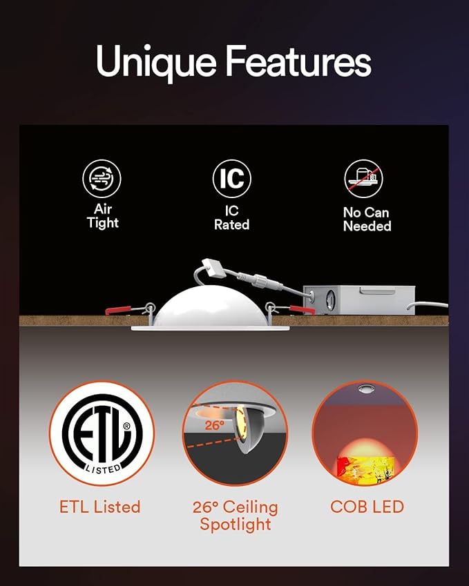 Lumary Smart Gimbal Recessed Lighting 4 Inch, 360°&90° Adjustable COB Eyeball Ceiling Light, 7W 550lm RGBCW, Color Changing Canless LED Downlight, Compatible with Alexa/Google Assistant, ETL, 1 Pack