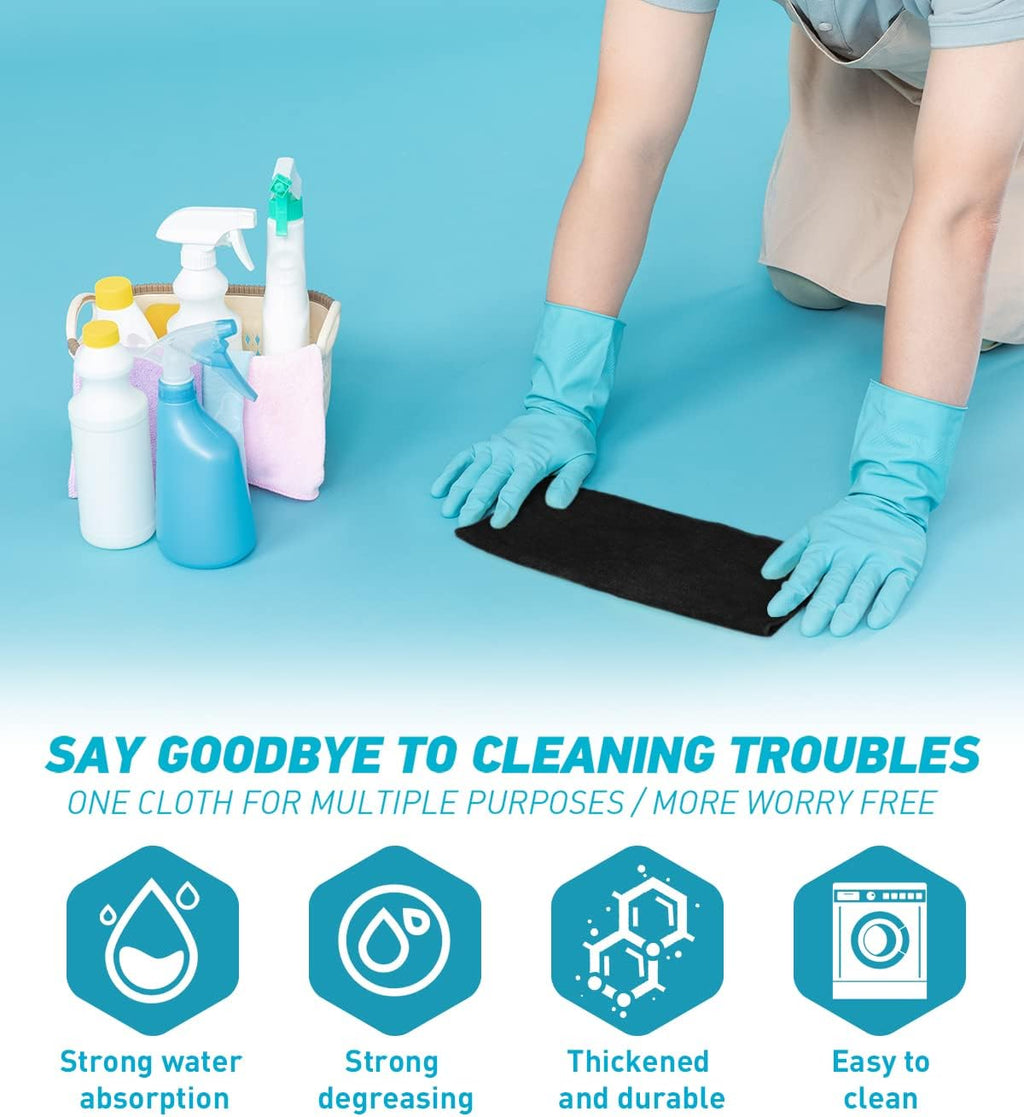 Microfiber Cleaning Cloth-24Pcs (13x13 inch) Ultra Soft Highly Absorbent Rags for Housekeeping-Machine Wash (Black)