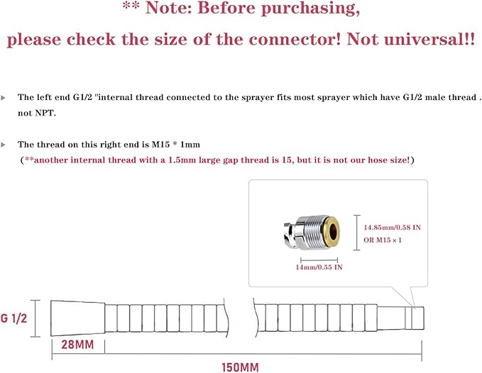 Spray Hose for Kitchen Faucets, Pull Down Replacement, Kitchen Sink Faucet Pull-Out Spray Replacement Hose， 59-inch Chrome Finish