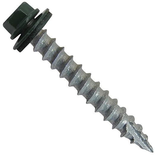 #14 Metal ROOFING SCREWS: (250) Screws x 1-1/2" EVERGREEN Hex Washer Head Sheet Metal Roof Screw. Self starting/self tapping metal to wood. EPDM washer. Colored head. for corrugated roofing