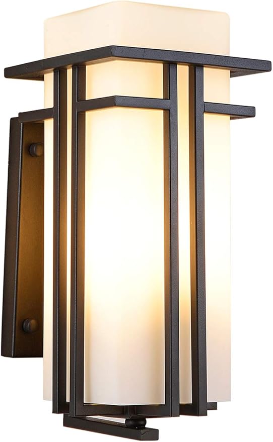 Large Outdoor Wall Lights 15.35" H x 6.7" W, Waterproof Wall Lantern Exterior Light Fixture for Entryways Yards Garage Front Porch, Metal Frame with Frosted Glass, Black (Large)