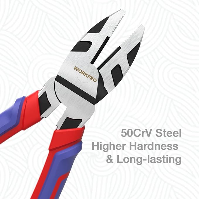 WORKPRO 8-Inch Linesman Pliers in CRV Steel for Twisting and Cutting Wires, Clamping Screws