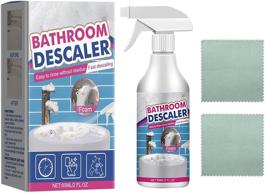 Bathroom Descaler Foam Cleaner: All-In-One Powerful Cleaner Spray - Strong Shower, Bathtub, Glass, Faucet, Tile, and Toilet Cleaner for Stubborn Stains & Limescale Removal (1)