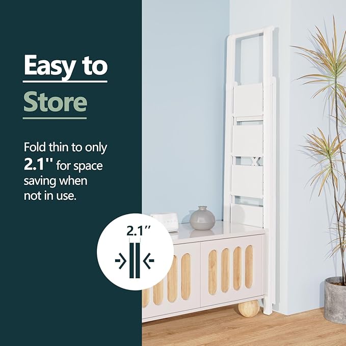 WOA WOA 5 Step Ladder for 10 Feet High Ceiling, Lightweight Foldable Ladder with Non-Slip Wide Pedals, Step Stool with Safe Handrail, Space Saving for Home, Kitchen, Indoor & Outdoor 300lbs - White