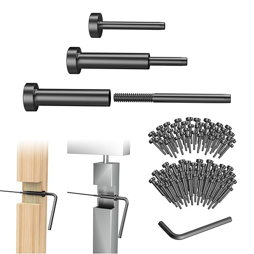 CKE 50 Pairs Black Invisible Cable Railing kit 1/8" Swage Tensioner Hardware and Terminal Hidden T316 Stainless Steel Invisible Receiver and Swage Stud End for 2"x2" 4"x4" Wood/Metal Post Deck Stairs