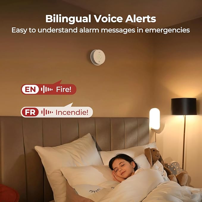 Smoke Detector Carbon Monoxide Detector Combo 10 Year Battery with Bilingual Voice Alerts,UL 217-9th Standard Fire Smoke & Carbon Monoxide Alarms for Home Standalone Model 1 Pack