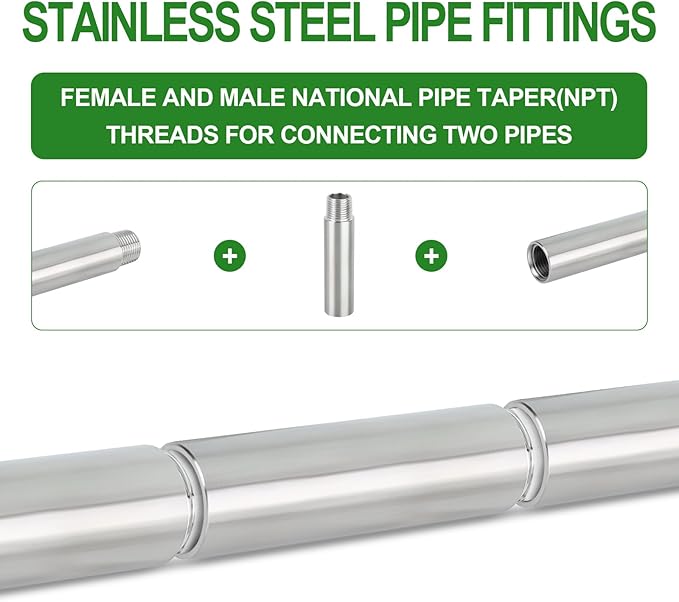 TAISHER 4PCS Stainless Steel Pipe Fittings, 1/4" NPT Male x 1/4" NPT Female Threaded, 4" Length Nipple Cast Pipe