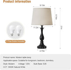 Bedside Table Lamp Touch Control Bedroom Lamps with USB-C USB-A Charging Port 3 Way Dimmable Touch Lamps for Nightstand Living Room Bedroom Dorm Home Office Reading, Set of 2