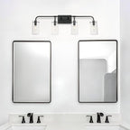 XiNBEi Lighting Bathroom Vanity Light, Industrial 4 Light Vanity Light Black Wall Light Fixture with Clear Seeded Glass Over Mirror XB-W1283-4-MB