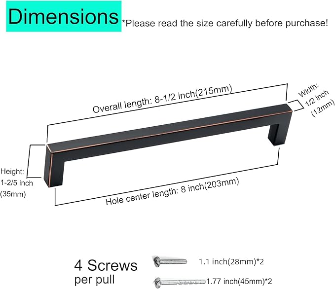 20 Pack Oil Rubbed Bronze Cabinet Pulls 8 Inch Bronze Cabinet Handles Square Drawer Pulls Cupboard Handles Modern Stainless Steel Kitchen Hardware