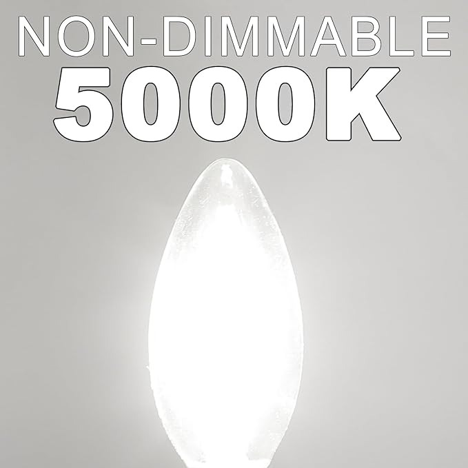 E12 Candelabra Bulb, 5000K Daylight, 6W Equivalent to 60 watt, E12 LED Bulb Non-Dimmable, Chandelier Light Bulbs, B10 Candle Light Bulbs, 90+CRI, 600LM, Cear Glass, 12 Pack