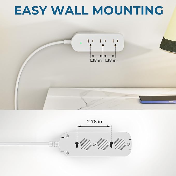 Outdoor Power Strip Weatherproof, IPX6 Waterproof Surge Protector with 3 Wide Outlets, 1625W/13A, 6FT Extension Cord, Wall Mountable for Indoor Outdoor, UL FCC Listed-White