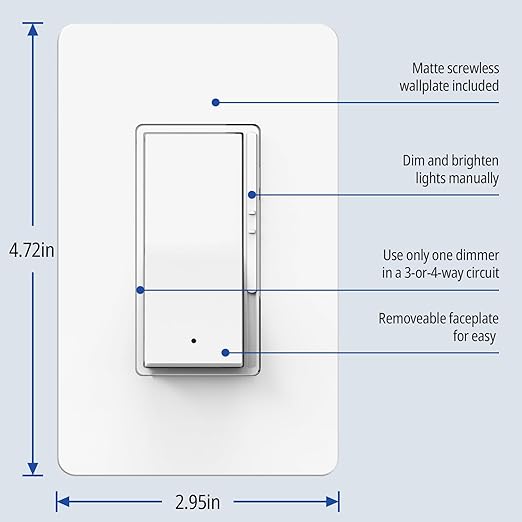 ThunderWay Digital Dimmer Light Switch, Single Pole/3-Way LED Slide Dimmer, for 300W Dimmable LED/CFL Lights and 700W Incandescent/Halogen, Wall Plate Included, 2 Pack, Matte White