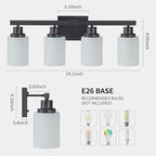 Bathroom Light Fixtures, 4-Light Matte Black Bathroom Vanity Lights with Milky White Glass Shade, Bathroom Lights Over Mirror Wall Lamp Sconces for Mirror Bedroom, Living Room Hallway
