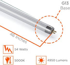 GoodBulb 54W 46 Inch T5 Fluorescent Light Bulb, 5000K Daylight Medium Bi-Pin Base, 4950 Lumens 85 CRI 36000 Life Hours, Car Dealership Lighting (Pack of 40)