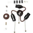 Bieye SC02 E26 Light Socket Cluster with Pull Chain Switch and Electrical Wiring Accessories (3-Light, Brown)