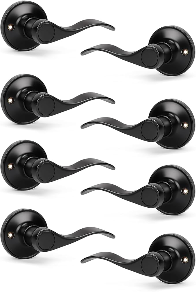 Knobonly 4 Pack Single Side Closet Door Handles, Non-Turning Right and Left Black Dummy Door Handle, Door Handle no Lock, Zinc Alloy