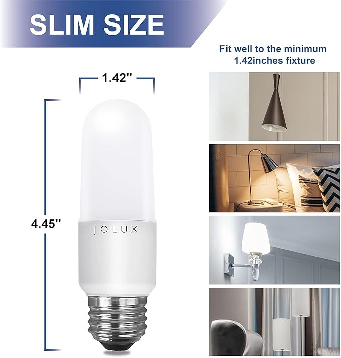 Jolux LED Bright Stik Dimmable,led Bulbs 60 watt Equivalent,5000K(Daylight) led Enclosed Fixture Rated, 8.5 Watt 800 Lumen,Standard Medium Screw Base,E26 led Bulb Narrow,6 Count (Pack of 1)