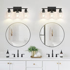 3 Light Bathroom Light Fixtures, Matte Black Modern Vanity Lights with Clear Glass Shade, Bathroom Wall Lamp for Mirror Kitchen Living Room Hallway Cabinet Porch